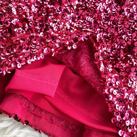 El Sequined Dress - close-up of sequin texture, pink - Miss Mosa By Akanksha
