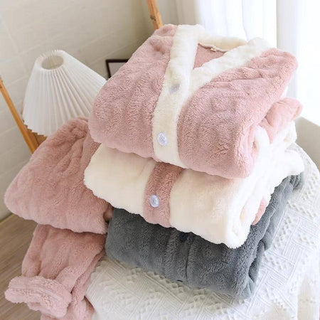 Eleanor Fleece Nightsuits - folded flat-lay product shot, multicolour - Miss Mosa By Akanksha
