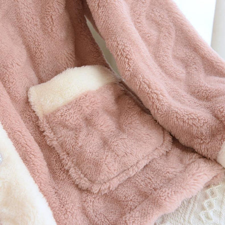 Eleanor Fleece Nightsuits - close-up of chest pocket, pink - Miss Mosa By Akanksha