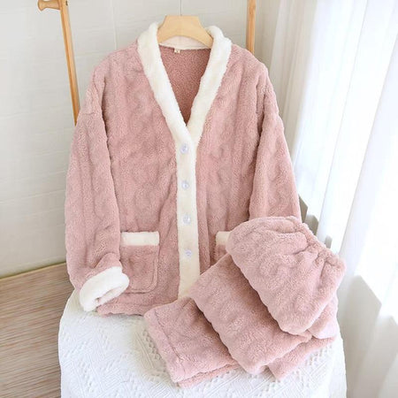 Eleanor Fleece Nightsuits - front shot on hanger, pink - Miss Mosa By Akanksha