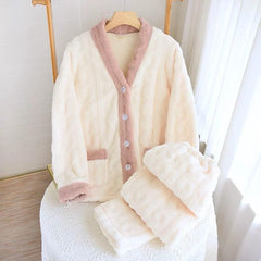 Eleanor Fleece Nightsuits - front shot on hanger, cream - Miss Mosa By Akanksha