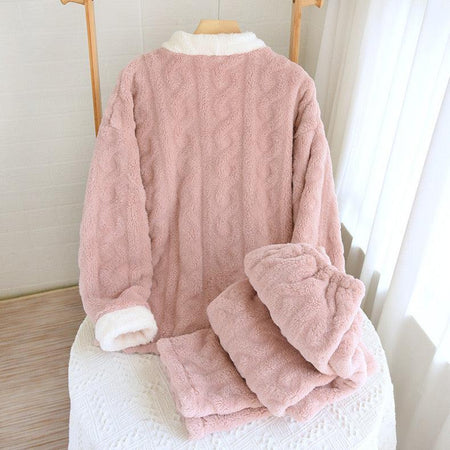 Eleanor Fleece Nightsuits - back shot on hanger, pink - Miss Mosa By Akanksha