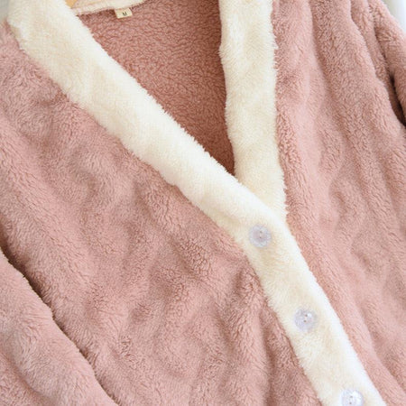 Eleanor Fleece Nightsuits - close-up of button placket, pink - Miss Mosa By Akanksha