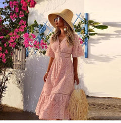 Elegant Jacquard Dresses - lifestyle shot on model, pink - Miss Mosa By Akanksha