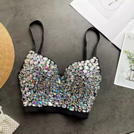 Elizba Rhinestone Bustier In Sliver - flat-lay product shot, silver - Miss Mosa By Akanksha