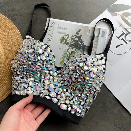 Elizba Rhinestone Bustier In Sliver - flat-lay product shot, silver - Miss Mosa By Akanksha