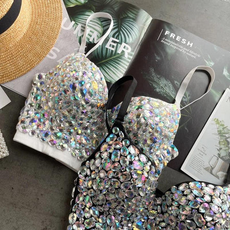 Elizba Rhinestone Bustier In Sliver - flat-lay product shot, silver - Miss Mosa By Akanksha
