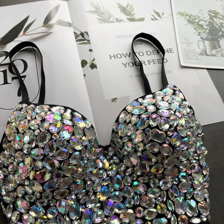 Elizba Rhinestone Bustier In Sliver - close-up of rhinestone detail, silver - Miss Mosa By Akanksha
