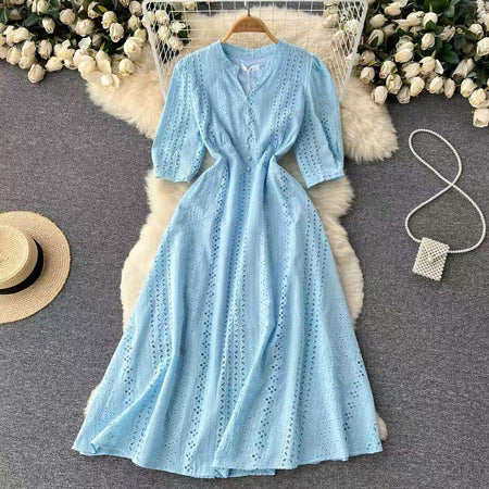Eloise Summer Dress - styled flat-lay shot, blue - Miss Mosa By Akanksha