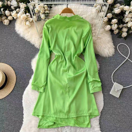 Elora Silk Dress In Green - back shot on hanger, green - Miss Mosa By Akanksha