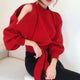Emilia Luxury Sweaters - front shot on model, red - Miss Mosa By Akanksha