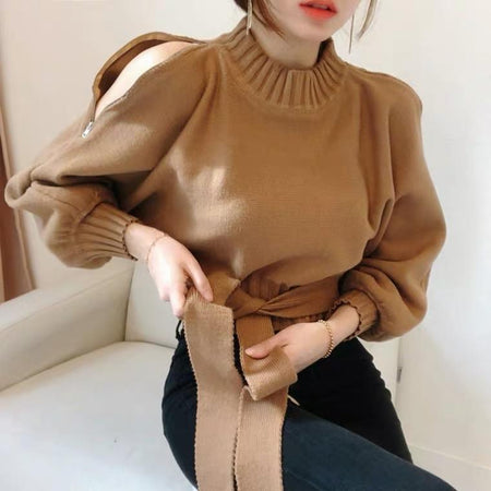 Emilia Luxury Sweaters - front shot on model, camel - Miss Mosa By Akanksha