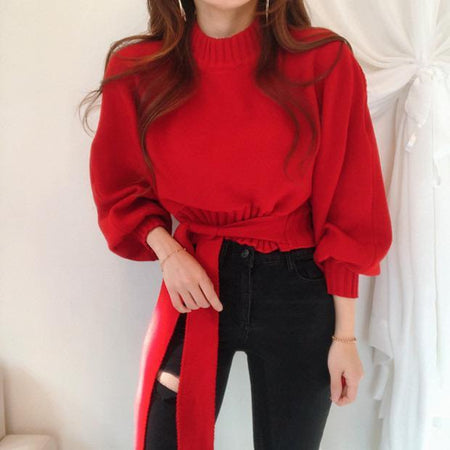 Emilia Luxury Sweaters - front shot on model, red - Miss Mosa By Akanksha