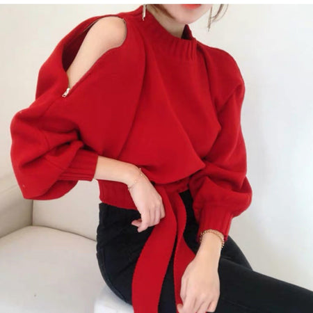 Emilia Luxury Sweaters - front shot on model, red - Miss Mosa By Akanksha