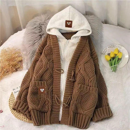 Emma Thick Oversized Winter Jacket - styled flat-lay shot, brown - Miss Mosa By Akanksha