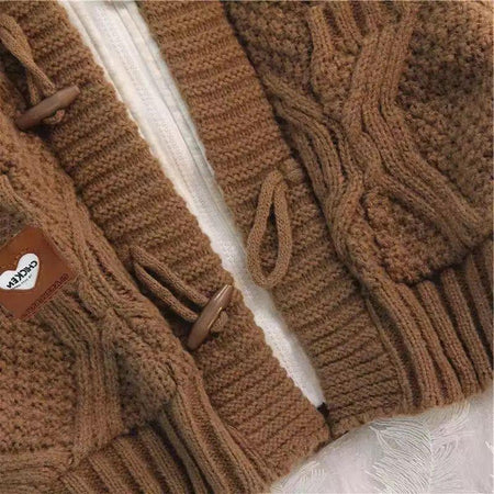 Emma Thick Oversized Winter Jacket - close-up of toggle fastening, brown - Miss Mosa By Akanksha