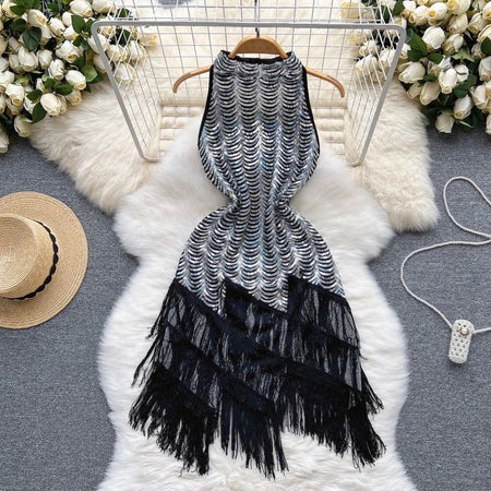 Emora Sequined Dress In Sliver - front shot on hanger, silver - Miss Mosa By Akanksha