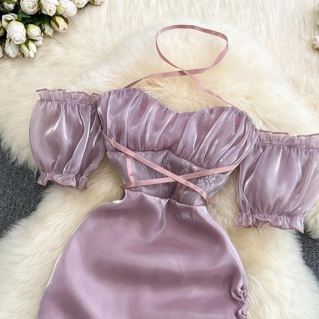 Etta Luxury Dress In Lilac - close-up of corset bodice, lilac - Miss Mosa By Akanksha