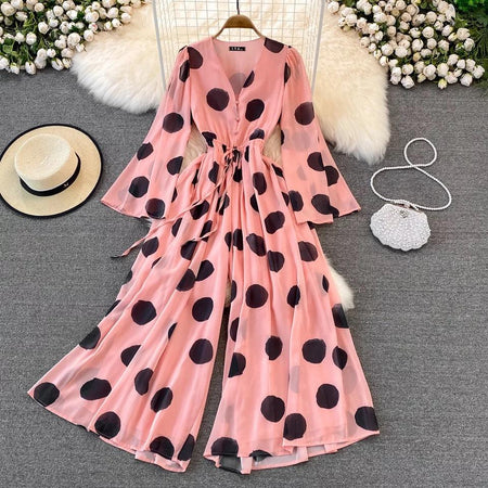 Evora Statement Jumpsuit - front shot on hanger, pink - Miss Mosa By Akanksha