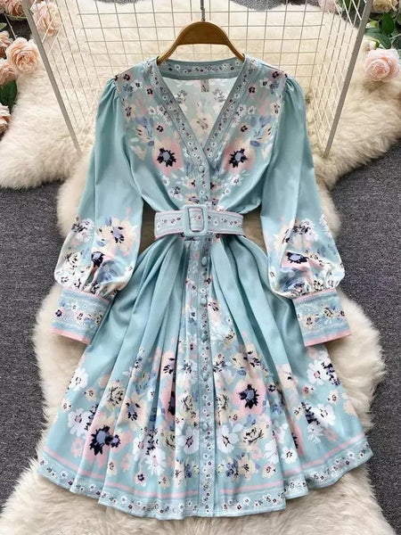 Evord Vintage Dress In Blue - front shot on hanger, blue - Miss Mosa By Akanksha