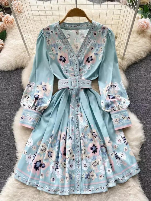 Evord Vintage Dress In Blue