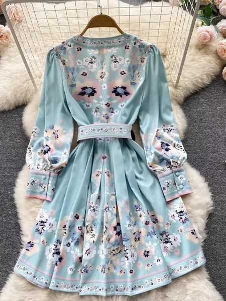 Evord Vintage Dress In Blue - back shot on hanger, blue - Miss Mosa By Akanksha