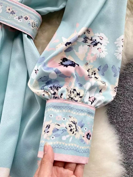 Evord Vintage Dress In Blue - close-up of cuff detail, blue - Miss Mosa By Akanksha
