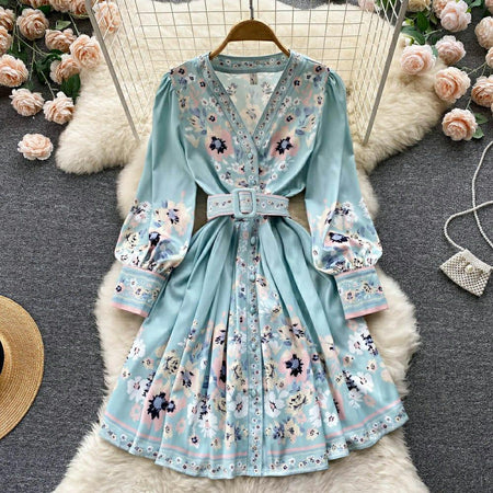 Evord Vintage Dress In Blue - front shot on hanger, blue - Miss Mosa By Akanksha