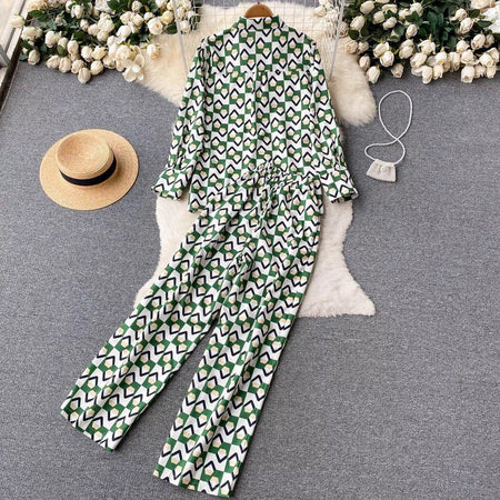 Fabby Abstract Coord Set In Green - styled flat-lay shot, green - Miss Mosa By Akanksha
