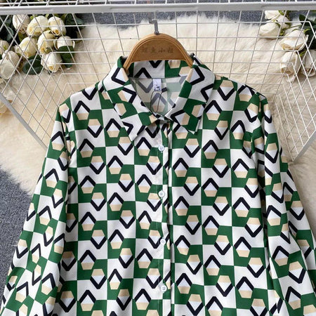 Fabby Abstract Coord Set In Green - close-up of shirt, green - Miss Mosa By Akanksha