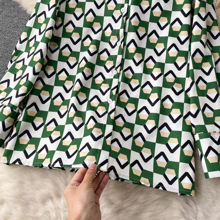 Fabby Abstract Coord Set In Green - close-up of fabric print, green - Miss Mosa By Akanksha