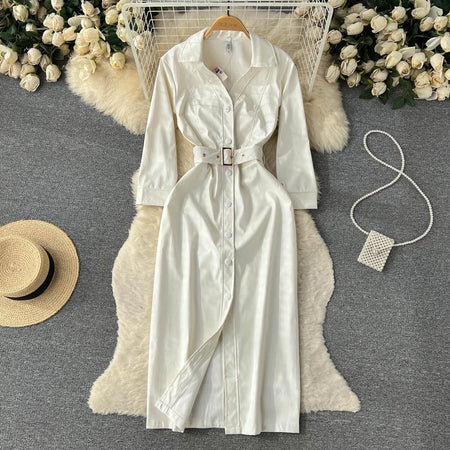 Fabian Leather Dress - styled flat-lay shot, cream - Miss Mosa By Akanksha