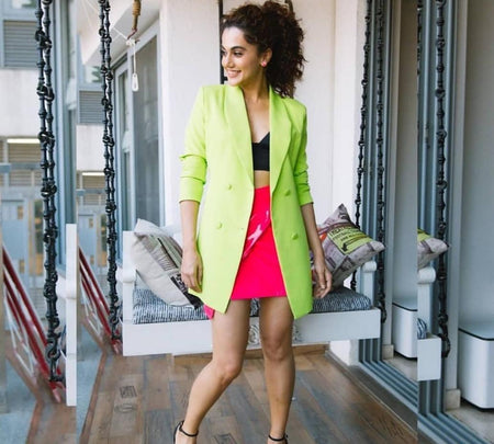 Fanatic Blazer Dress - lifestyle shot on model, lime green - Miss Mosa By Akanksha