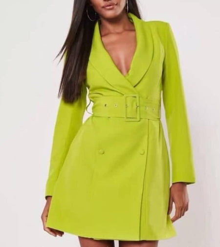 Fanatic Blazer Dress - front shot on model, lime green - Miss Mosa By Akanksha