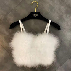 Faux Fur Bustier Tops - front shot on hanger, white - Miss Mosa By Akanksha