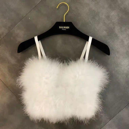 Faux Fur Bustier Tops - front shot on hanger, white - Miss Mosa By Akanksha