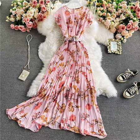 Filly Floral Maxi Dress - full-length flat-lay shot, pink - Miss Mosa By Akanksha