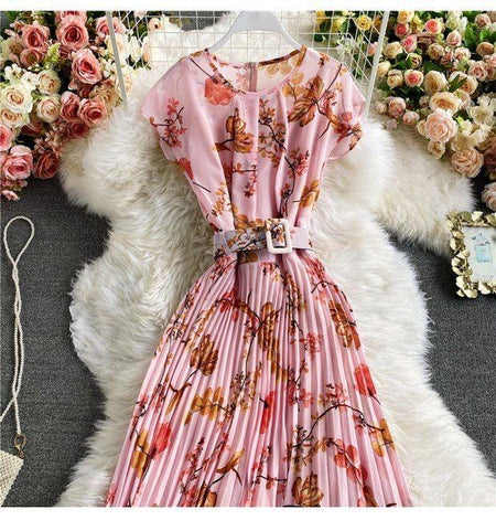 Filly Floral Maxi Dress - styled flat-lay shot, pink - Miss Mosa By Akanksha