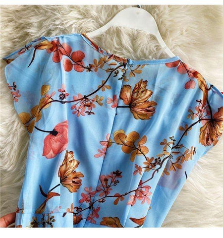 Filly Floral Maxi Dress - back shot on hanger, blue - Miss Mosa By Akanksha