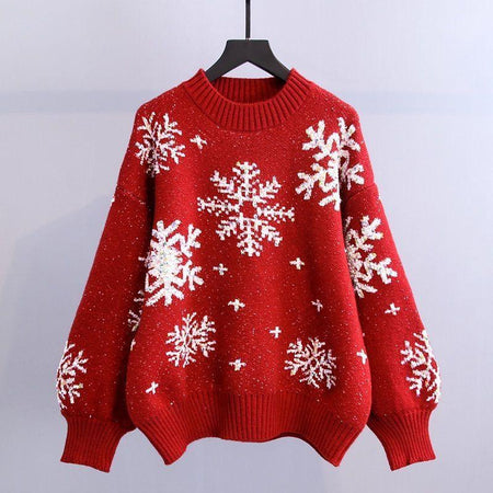 Flakes Woolen Sweater - front shot on hanger, red - Miss Mosa By Akanksha