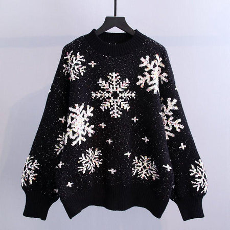 Flakes Woolen Sweater - front shot on hanger, black - Miss Mosa By Akanksha