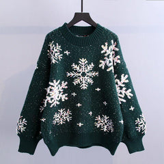 Flakes Woolen Sweater - front shot on hanger, green - Miss Mosa By Akanksha