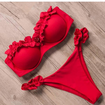 Floral Dream Bikinis - flat-lay product shot, red - Miss Mosa By Akanksha