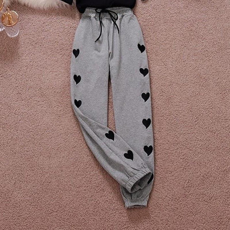 Freddy Coord Set - close-up of heart print joggers, grey - Miss Mosa By Akanksha