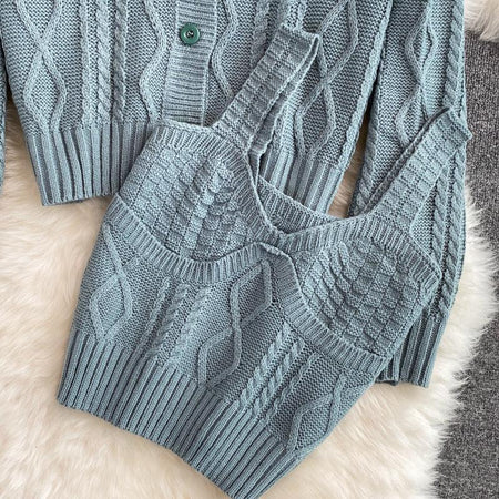 Freddy Sweater Set - close-up of cable knit, blue - Miss Mosa By Akanksha