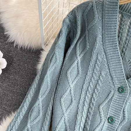 Freddy Sweater Set - close-up of cable knit, blue - Miss Mosa By Akanksha