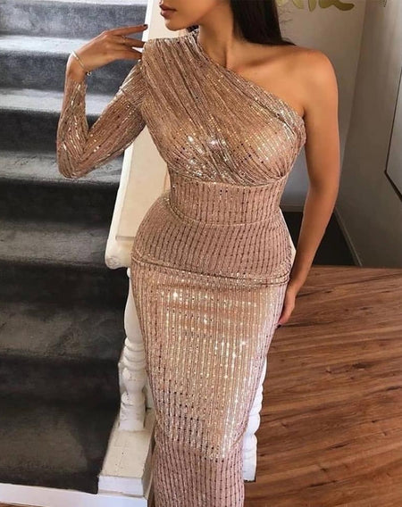 Fredger Sequined Dress in Beige - front shot on model, beige - Miss Mosa By Akanksha