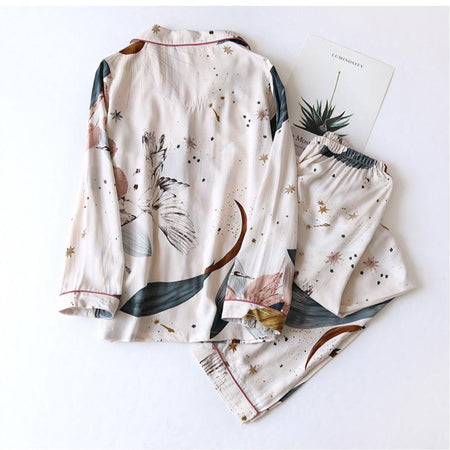 Fressia Cotton Nightsets - back shot styled flat-lay shot, cream - Miss Mosa By Akanksha