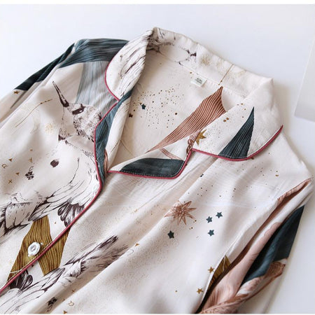 Fressia Cotton Nightsets - close-up of collar and print detail, multicolour - Miss Mosa By Akanksha