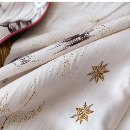 Fressia Cotton Nightsets - close-up of star print fabric, cream - Miss Mosa By Akanksha